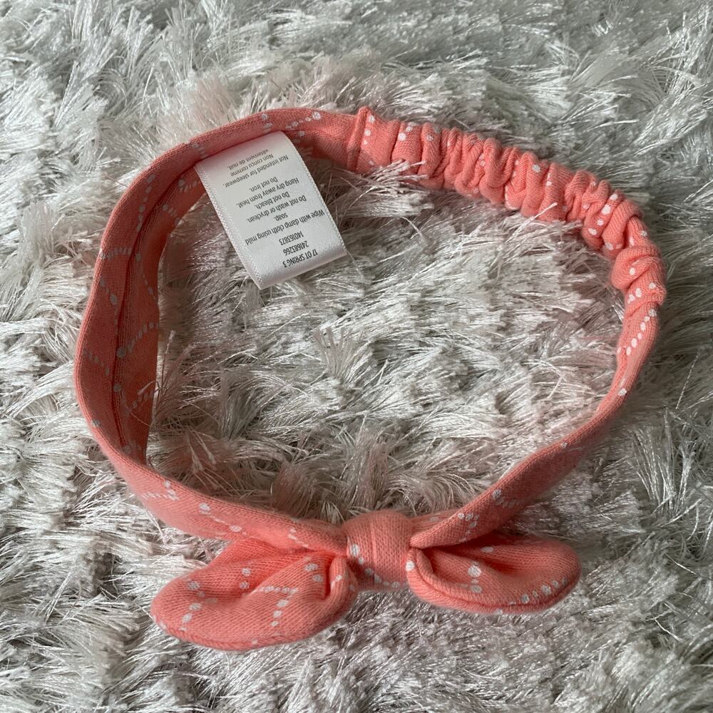 Gymboree Headband Jersey Peach WHite Soft OSFA 100% Cotton Bow